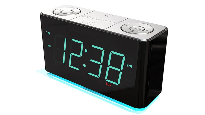 Emerson Smartset Alarm Clock Radio with Bluetooth Speaker with USB Port for iPhone/iPad/iPod/Android and Tablets, 1.4" Cyan LED Display and Night Light, ER100301 - Image 2